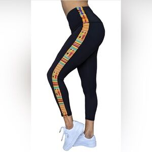 Dupsie’s Washoge Accrah High Waist Yoga Leggings with Kente Print Strip Small